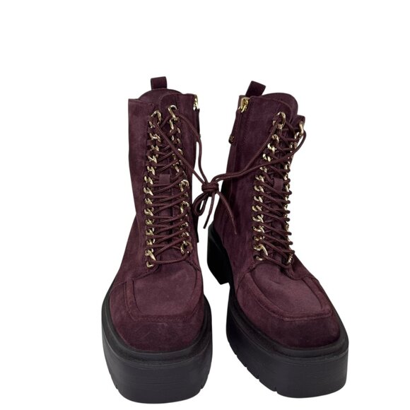 Sam Edelman Aubergine Suede Combat Boots Size 7 – Gold Chain Lace-Up, NWOT - Picture 1 of 8